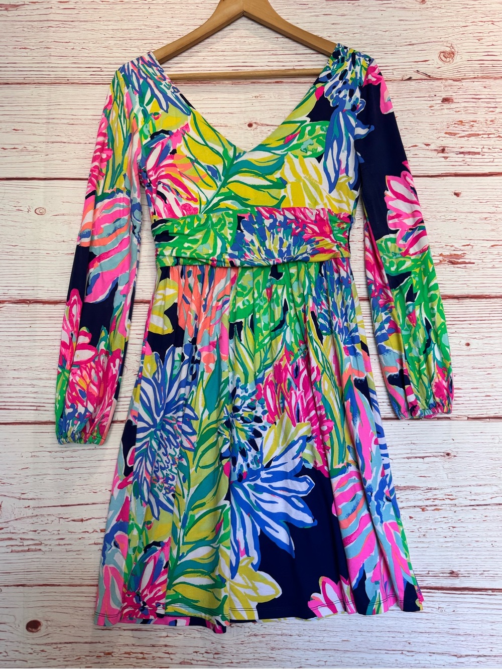 Lilly Pulitzer Fleur Dress in Resort Navy Travelers Palm Sz S - Picture 8 of 9